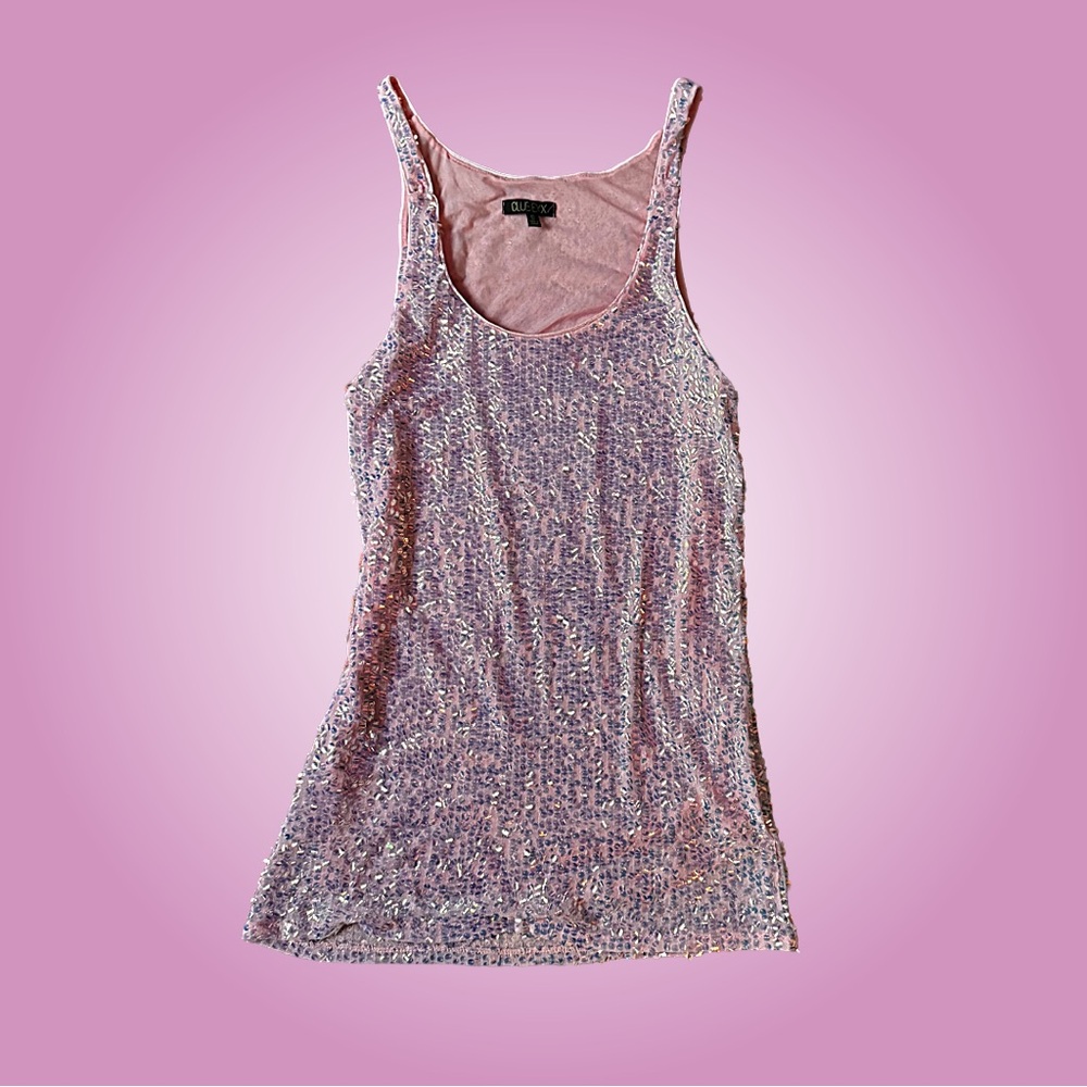 Club Exx Dolls Kill Pink Sequin Mini Dress Small Holographic shift sparkle